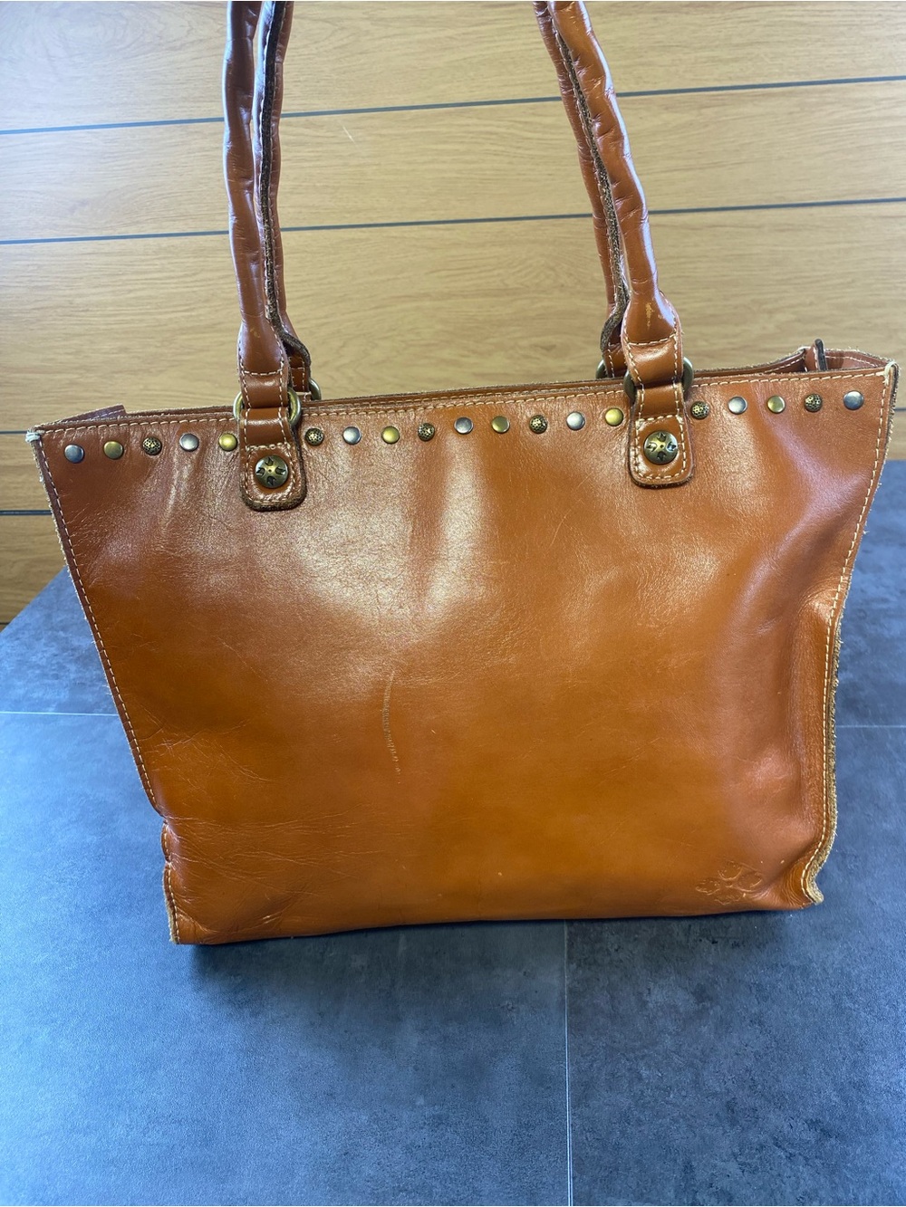 Patricia Nash Zancona Cognac Leather Stud-Trim double handle Tote/purse